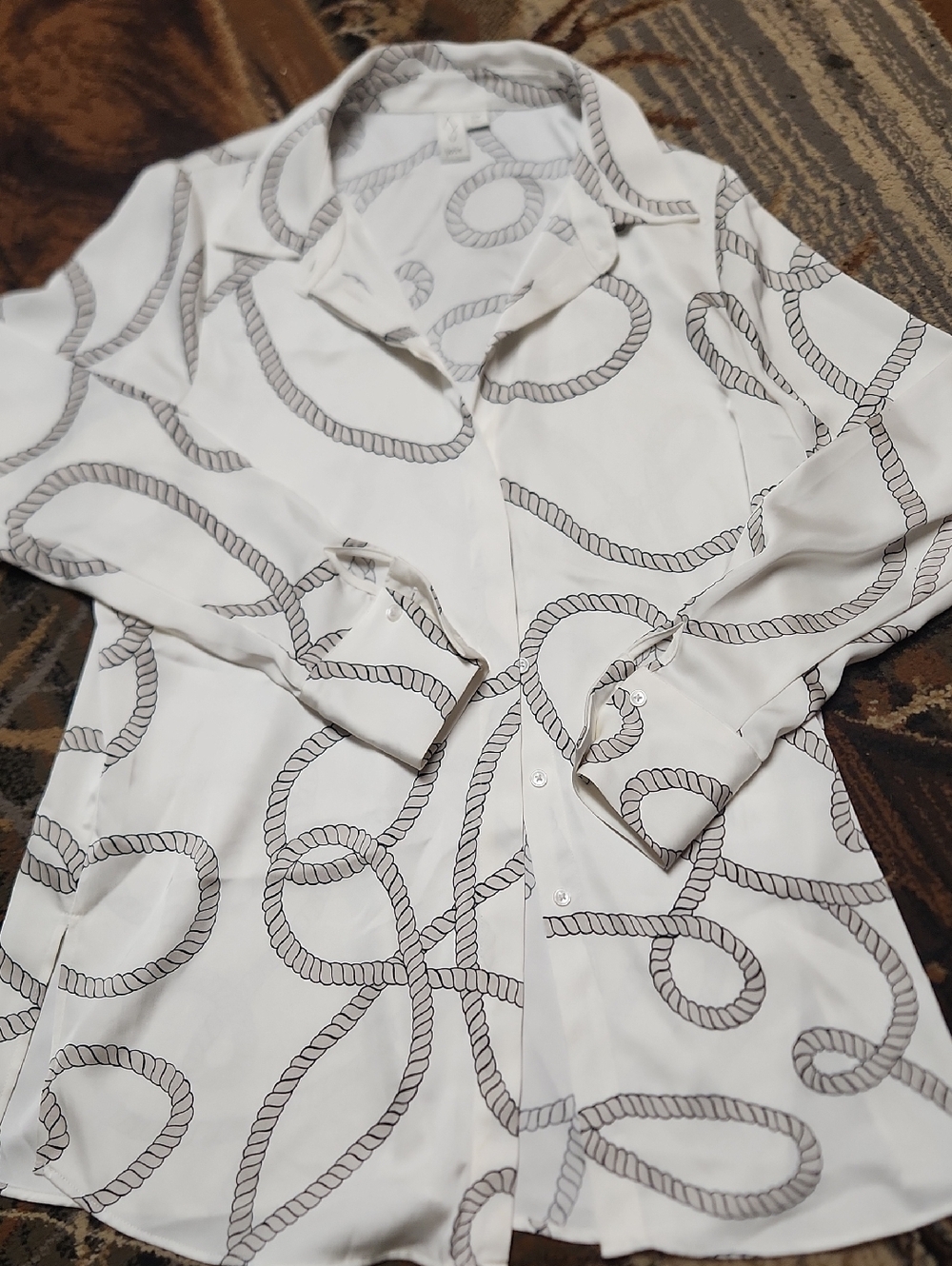 Joie White Button-Down Shirt with Gray Rope Print